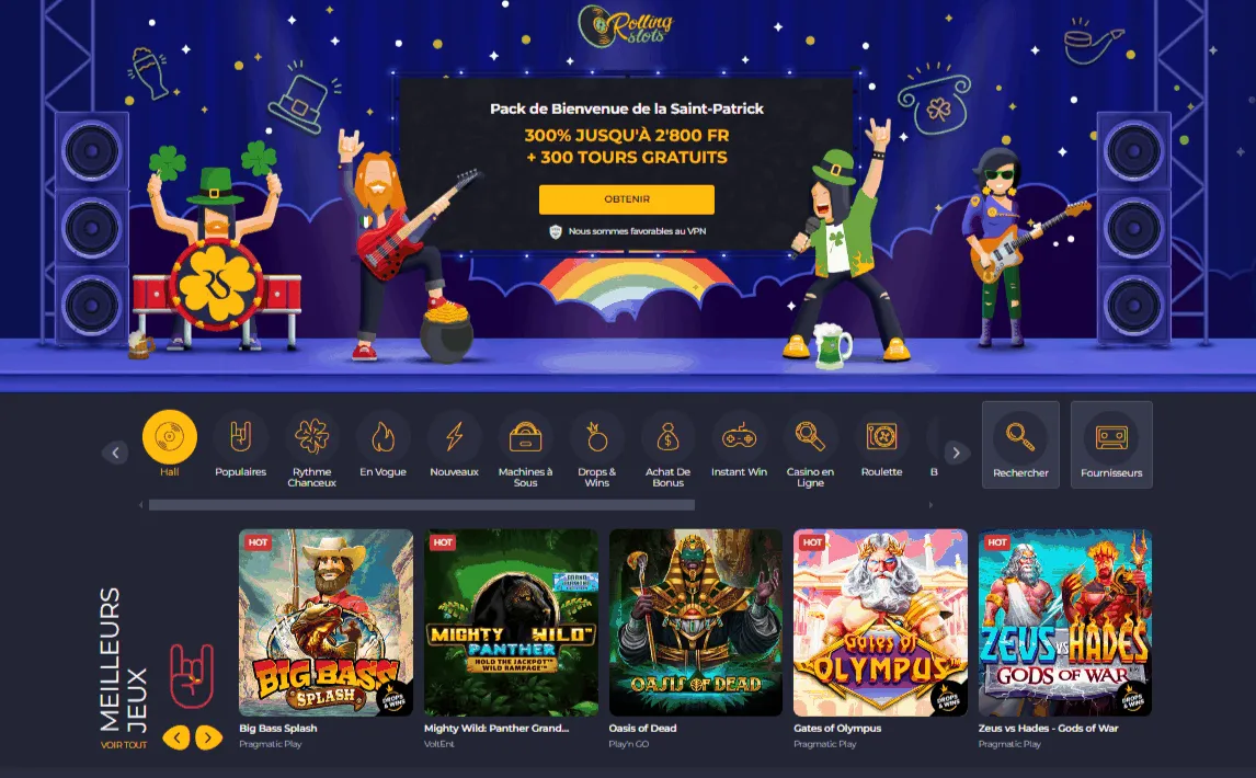 Rolling Slots Casino Page d'accueil