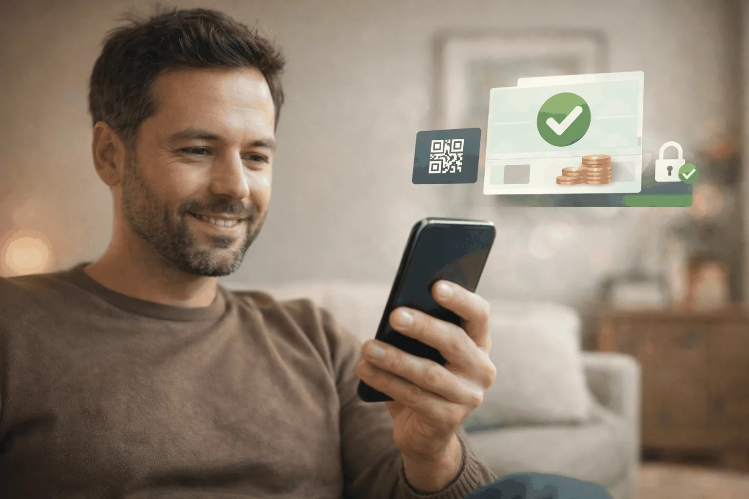 Paiement mobile sécurisé sur un casino en ligne suisse Joueur suisse utilisant un smartphone pour un paiement sécurisé sur un casino en ligne à domicile